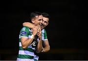 9 November 2020; Aaron Greene of Shamrock Rovers, right, celebrates with team-mate Aaron McEneff after scoring his side's second goal during the SSE Airtricity League Premier Division match between Shelbourne and Shamrock Rovers at Tolka Park in Dublin. Photo by Seb Daly/Sportsfile