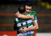 9 November 2020; Aaron Greene of Shamrock Rovers, right, celebrates with team-mate Sean Kavanagh after scoring his side's second goal during the SSE Airtricity League Premier Division match between Shelbourne and Shamrock Rovers at Tolka Park in Dublin. Photo by Seb Daly/Sportsfile