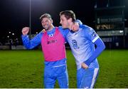 9 November 2020; Adam Foley, left, and Alex Kolger of Finn Harps celebrate following the SSE Airtricity League Premier Division match between Finn Harps and Waterford at Finn Park in Ballybofey, Donegal. Photo by Harry Murphy/Sportsfile