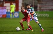 9 November 2020; Alex Cetiner of Shelbourne in action against Danny Lafferty of Shamrock Rovers during the SSE Airtricity League Premier Division match between Shelbourne and Shamrock Rovers at Tolka Park in Dublin. Photo by Seb Daly/Sportsfile