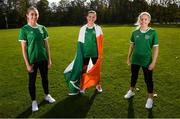 10 November 2020; Republic of Ireland players, from left, Megan Connolly, Katie McCabe and Denise O'Sullivan pose for a portrait ahead of their upcoming UEFA Women's EURO 2022 Qualifier match against Germany at Tallaght Stadium on Tuesday December 2nd. Photo by Stephen McCarthy/Sportsfile