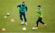 10 November 2020; Shane Duffy and Callum O’Dowda, right, during a Republic of Ireland training session at The Hive in London, England. Photo by Stephen McCarthy/Sportsfile
