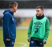 10 November 2020; Aaron Connolly and manaer Stephen Kenny, left, during a Republic of Ireland training session at The Hive in London, England. Photo by Stephen McCarthy/Sportsfile
