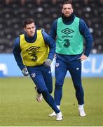10 November 2020; Kevin Long, left, and Shane Duffy during a Republic of Ireland training session at The Hive in London, England. Photo by Stephen McCarthy/Sportsfile