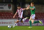 9 November 2020; Conor Clifford of Derry City has a shot on goal despite the efforts of Alec Byrne of Cork City during the SSE Airtricity League Premier Division match between Cork City and Derry City at Turners Cross in Cork. Photo by Eóin Noonan/Sportsfile
