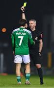 9 November 2020; Refeere Sean Grant show Dylan McGlade of Cork City a yellow card during the SSE Airtricity League Premier Division match between Cork City and Derry City at Turners Cross in Cork. Photo by Eóin Noonan/Sportsfile