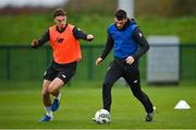 11 November 2020; Troy Parrott, left, and Conor Masterson during a Republic of Ireland U21 training session at the FAI National Training Centre in Abbotstown, Dublin. Photo by Seb Daly/Sportsfile