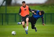 11 November 2020; Conor Masterson, left, and Troy Parrott during a Republic of Ireland U21 training session at the FAI National Training Centre in Abbotstown, Dublin. Photo by Seb Daly/Sportsfile