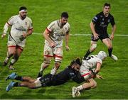 9 November 2020; Michael Lowry of Ulster is tackled by Niko Matawalu of Glasgow Warriors during the Guinness PRO14 match between Ulster and Glasgow Warriors at the Kingspan Stadium in Belfast. Photo by Ramsey Cardy/Sportsfile