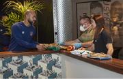 11 November 2020; Boxer Katie Taylor meets members of the Republic of Ireland team, incuding Darren Randolph, at their Wembley hotel in London, England. Photo by Mark Robinson / Matchroom Boxing via Sportsfile