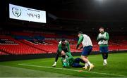 11 November 2020; Players, from left, Cyrus Christie, Shane Duffy, Sean Maguire and Matt Doherty during a Republic of Ireland training session at Wembley Stadium in London, England. Photo by Stephen McCarthy/Sportsfile