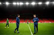 11 November 2020; Republic of Ireland manager Stephen Kenny and coach Keith Andrews, left, during a Republic of Ireland training session at Wembley Stadium in London, England. Photo by Stephen McCarthy/Sportsfile