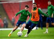 11 November 2020; Sean Maguire, left, and Cyrus Christie during a Republic of Ireland training session at Wembley Stadium in London, England. Photo by Stephen McCarthy/Sportsfile