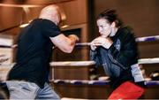 12 November 2020; Katie Taylor with her coach Ross Enamait during a workout in advance of her Undisputed Lightweight Championship fight with Miriam Gutierrez on Saturday night. Photo by Mark Robinson / Matchroom Boxing via Sportsfile
