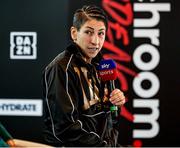 12 November 2020; Miriam Gutierrez is interviewed at a press conference in advance of her Undisputed Lightweight Championship fight with Katie Taylor on Saturday night. Photo by Mark Robinson / Matchroom Boxing via Sportsfile