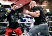 12 November 2020; Katie Taylor with her coach Ross Enamait during a workout in advance of her Undisputed Lightweight Championship fight with Miriam Gutierrez on Saturday night. Photo by Mark Robinson / Matchroom Boxing via Sportsfile
