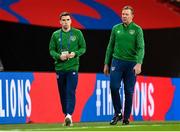 12 November 2020; Seamus Coleman and Republic of Ireland goalkeeping coach Alan Kelly prior to the International Friendly match between England and Republic of Ireland at Wembley Stadium in London, England. Photo by Stephen McCarthy/Sportsfile