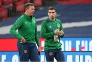 12 November 2020; Republic of Ireland goalkeeping coach Alan Kelly, left, and Seamus Coleman prior to the International Friendly match between England and Republic of Ireland at Wembley Stadium in London, England. Photo by Matt Impey/Sportsfile