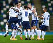 12 November 2020; Slovakia players celebrate their side's first goal shot by Juraj Kucka during the UEFA EURO2020 Qualifying Play-Off Final match between Northern Ireland and Slovakia at National Football Stadium at Windsor Park in Belfast. Photo by David Fitzgerald/Sportsfile