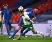12 November 2020; Adam Idah of Republic of Ireland in action against Michael Keane of England during the International Friendly match between England and Republic of Ireland at Wembley Stadium in London, England. Photo by Stephen McCarthy/Sportsfile