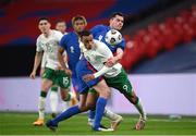 12 November 2020; Adam Idah of Republic of Ireland in action against Michael Keane of England during the International Friendly match between England and Republic of Ireland at Wembley Stadium in London, England. Photo by Stephen McCarthy/Sportsfile