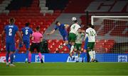 12 November 2020; Harry Maguire of England heads to score his side's first goal despite the attempts of Shane Duffy of Republic of Ireland during the International Friendly match between England and Republic of Ireland at Wembley Stadium in London, England. Photo by Stephen McCarthy/Sportsfile