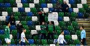 12 November 2020; A Northern Ireland supporter holds a sign with a message for Marek Hamšík of Slovakia during the UEFA EURO2020 Qualifying Play-Off Final match between Northern Ireland and Slovakia at National Football Stadium at Windsor Park in Belfast. Photo by David Fitzgerald/Sportsfile