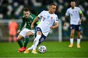 12 November 2020; Stanislav Lobotka of Slovakia in action against Steven Davis of Northern Ireland during the UEFA EURO2020 Qualifying Play-Off Final match between Northern Ireland and Slovakia at National Football Stadium at Windsor Park in Belfast. Photo by David Fitzgerald/Sportsfile