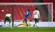 12 November 2020; Dominic Calvert-Lewin of England shoots to score his side's third goal, from a penalty, past Darren Randolph of Republic of Ireland during the International Friendly match between England and Republic of Ireland at Wembley Stadium in London, England. Photo by Stephen McCarthy/Sportsfile