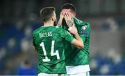 12 November 2020; Kyle Lafferty of Northern Ireland is consoled by team-mate Stuart Dallas following the UEFA EURO2020 Qualifying Play-Off Final match between Northern Ireland and Slovakia at National Football Stadium at Windsor Park in Belfast. Photo by David Fitzgerald/Sportsfile