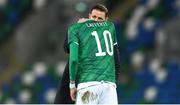 12 November 2020; Kyle Lafferty of Northern Ireland is consoled by manager Ian Baraclough following the UEFA EURO2020 Qualifying Play-Off Final match between Northern Ireland and Slovakia at National Football Stadium at Windsor Park in Belfast. Photo by David Fitzgerald/Sportsfile