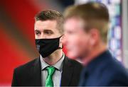 12 November 2020; Kieran Crowley, FAI communications executive, with manager Stephen Kenny prior to the International Friendly match between England and Republic of Ireland at Wembley Stadium in London, England. Photo by Stephen McCarthy/Sportsfile