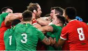 13 November 2020; Alun Wyn-Jones of Wales, left, and Peter O'Mahony of Ireland tussle during the Autumn Nations Cup match between Ireland and Wales at Aviva Stadium in Dublin. Photo by David Fitzgerald/Sportsfile