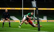 13 November 2020; Andrew Conway of Ireland is tackled by Josh Adams of Wales during the Autumn Nations Cup match between Ireland and Wales at Aviva Stadium in Dublin. Photo by David Fitzgerald/Sportsfile