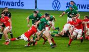 13 November 2020; James Lowe of Ireland on his way to scoring his side's second try during the Autumn Nations Cup match between Ireland and Wales at Aviva Stadium in Dublin. Photo by Ramsey Cardy/Sportsfile