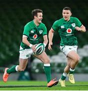 13 November 2020; Billy Burns, left, and Andrew Conway of Ireland during the Autumn Nations Cup match between Ireland and Wales at Aviva Stadium in Dublin. Photo by Ramsey Cardy/Sportsfile