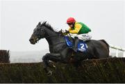 14 November 2020; Sizing Pottsie, with Paddy Kennedy up, jumps the last on their way to finishing second in the Mongey Communications Novice Steeplechase at Punchestown Racecourse in Kildare. Photo by Seb Daly/Sportsfile