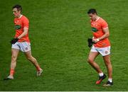 14 November 2020; Mark Shields, left, and Stefan Campbell of Armagh leave the pitch at half-time during the Ulster GAA Football Senior Championship Semi-Final match between Donegal and Armagh at Kingspan Breffni in Cavan. Photo by David Fitzgerald/Sportsfile