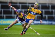 14 November 2020; Ryan Taylor of Clare in action against Kevin Foley of Wexford during the GAA Hurling All-Ireland Senior Championship Qualifier Round 2 match between Wexford and Clare at MW Hire O'Moore Park in Portlaoise, Laois. Photo by Matt Browne/Sportsfile