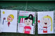 14 November 2020; Drawings by schoolchildren supporting the Cork team are seen in the stadium prior to the GAA Hurling All-Ireland Senior Championship Qualifier Round 2 match between Cork and Tipperary at LIT Gaelic Grounds in Limerick. Photo by Brendan Moran/Sportsfile