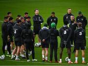 14 November 2020; Republic of Ireland manager Jim Crawford speaks to his players during a Republic of Ireland U21's training session at Tallaght Stadium in Dublin. Photo by Harry Murphy/Sportsfile