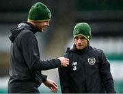 14 November 2020; Republic of Ireland assistant manager John O'Shea speaks with Connor Ronan during a Republic of Ireland U21's training session at Tallaght Stadium in Dublin. Photo by Harry Murphy/Sportsfile