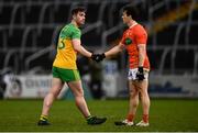 14 November 2020; Paddy McBrearty of Donegal and James Morgan of Armagh following the Ulster GAA Football Senior Championship Semi-Final match between Donegal and Armagh at Kingspan Breffni in Cavan. Photo by David Fitzgerald/Sportsfile