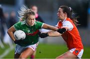 14 November 2020; Sarah Rowe of Mayo in action against Tiarna Grimes of Armagh during the TG4 All-Ireland Senior Ladies Football Championship Round 3 match between Armagh and Mayo at Parnell Park in Dublin. Photo by Sam Barnes/Sportsfile