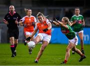 14 November 2020; Kelly Mallon of Armagh in action against Éilis Ronayne of Mayo during the TG4 All-Ireland Senior Ladies Football Championship Round 3 match between Armagh and Mayo at Parnell Park in Dublin. Photo by Sam Barnes/Sportsfile