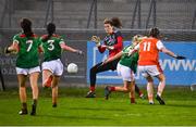14 November 2020; Aoife Mc Coy of Armagh watches on as her shot is saved by Laura Brennan of Mayo during the TG4 All-Ireland Senior Ladies Football Championship Round 3 match between Armagh and Mayo at Parnell Park in Dublin. Photo by Sam Barnes/Sportsfile