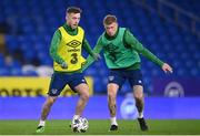 14 November 2020; Jack Byrne in action against James McClean during a Republic of Ireland training session at Cardiff City Stadium in Cardiff, Wales. Photo by Stephen McCarthy/Sportsfile