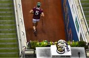 14 November 2020; Fintan Burke of Galway runs out past the Bob O'Keeffe Cup prior to the Leinster GAA Hurling Senior Championship Final match between Kilkenny and Galway at Croke Park in Dublin. Photo by Harry Murphy/Sportsfile