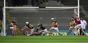 14 November 2020; Tommy Walsh, left, and Conor Fogarty of Kilkenny, second left, combine to stop a goal bound shot from Galway's Joe Canning during the Leinster GAA Hurling Senior Championship Final match between Kilkenny and Galway at Croke Park in Dublin. Photo by Seb Daly/Sportsfile