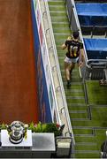 14 November 2020; Kilkenny captain Colin Fennelly leaves the Bob O'Keeffe Cup on the plinth following the Leinster GAA Hurling Senior Championship Final match between Kilkenny and Galway at Croke Park in Dublin. Photo by Harry Murphy/Sportsfile